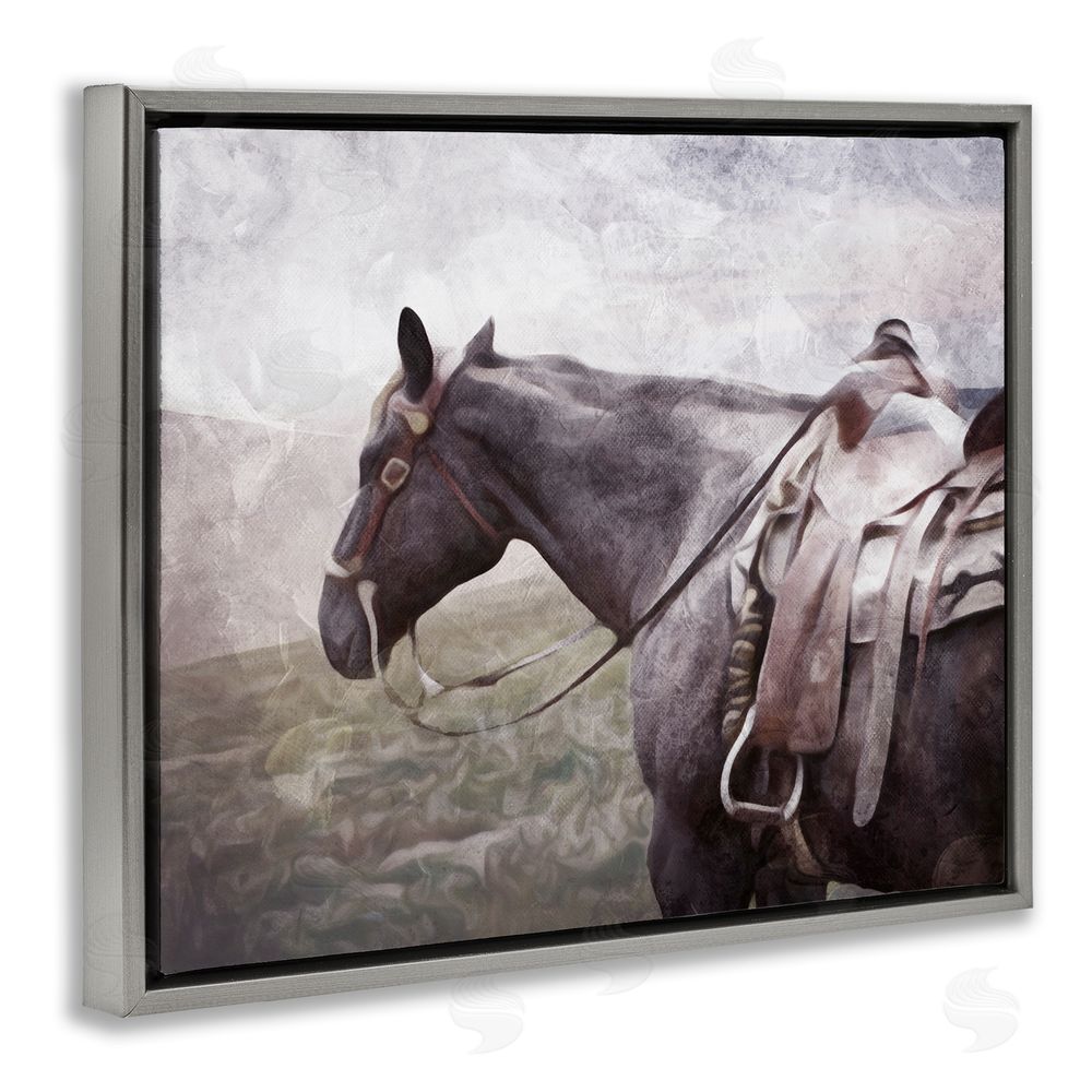 Milli Villa Horse with Saddle Gray Floating Frame Canvas Wall Art Print