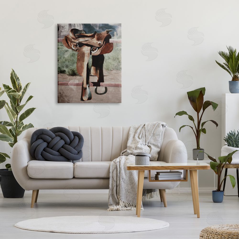 Milli Villa Abstract Equestrian Saddle Canvas Wall Art Print in Room