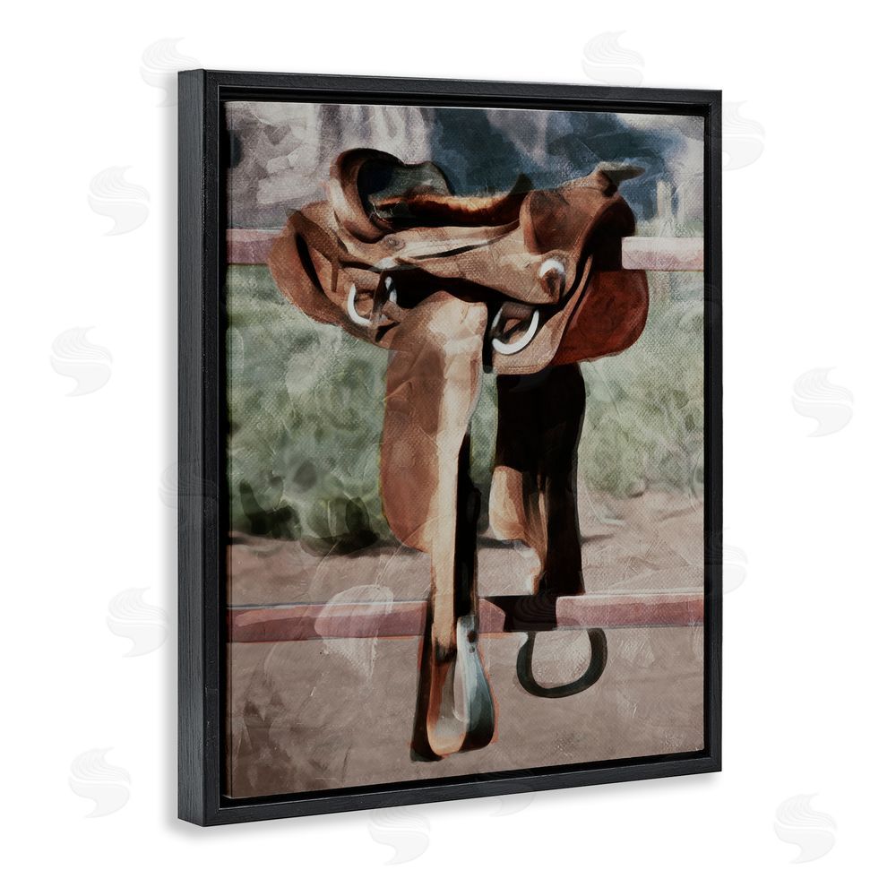 Milli Villa Abstract Equestrian Saddle Black Floating Frame Canvas Wall Art Print