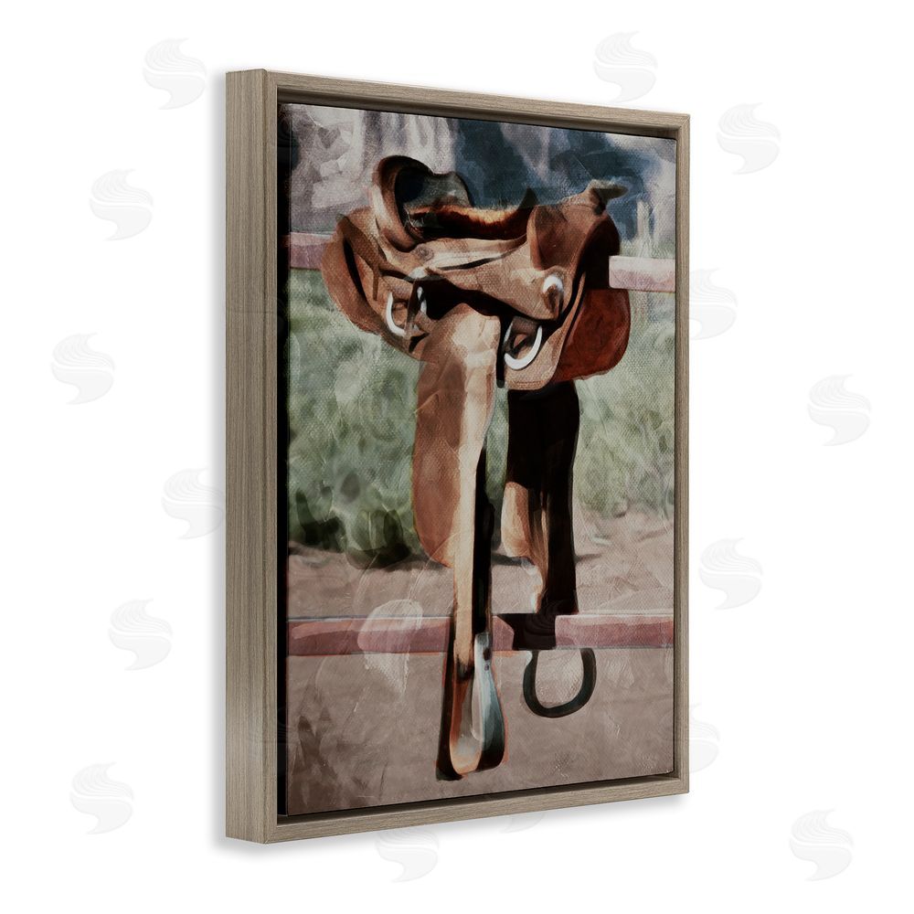 Milli Villa Abstract Equestrian Saddle Brown Floating Frame Canvas Wall Art Print