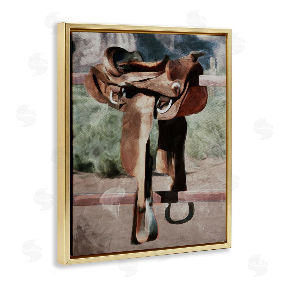 Milli Villa Abstract Equestrian Saddle Gold Floating Frame Canvas Wall Art Print