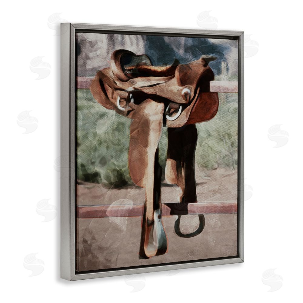 Milli Villa Abstract Equestrian Saddle Gray Floating Frame Canvas Wall Art Print