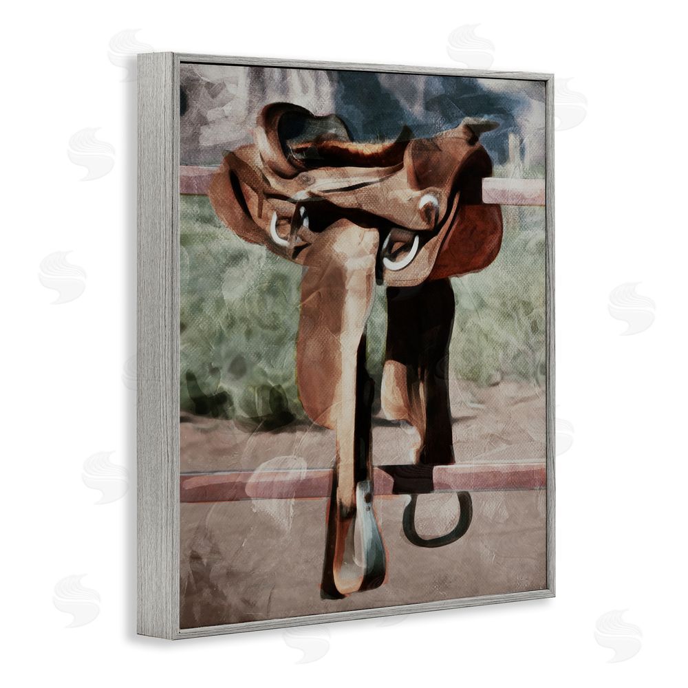 Milli Villa Abstract Equestrian Saddle Gray Framed Giclee Wall Art Print
