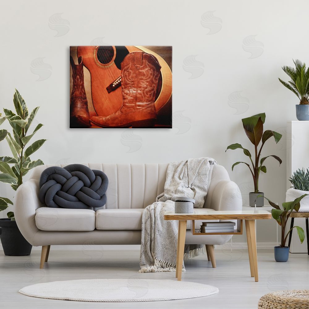Daniel Sproul Guitar & Cowboy Boots Canvas Wall Art Print in Room