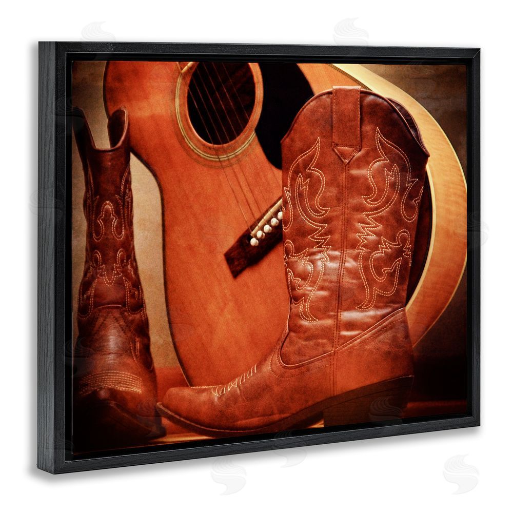 Daniel Sproul Guitar & Cowboy Boots Black Floating Frame Canvas Wall Art Print