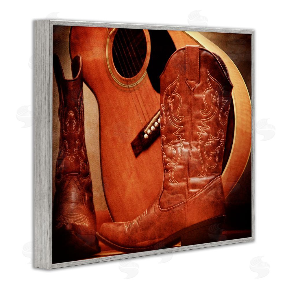 Daniel Sproul Guitar & Cowboy Boots Gray Framed Giclee Wall Art Print