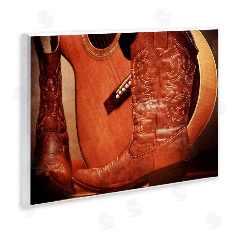 Daniel Sproul Guitar & Cowboy Boots Wooden Wall Plaque Art Print