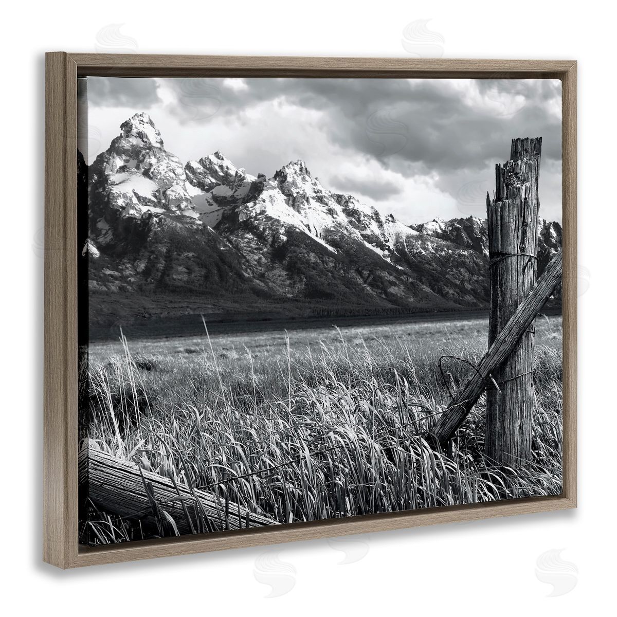Grassland Fence Photography Brown Floating Frame Canvas Wall Art, Home Decor by Steve Toole