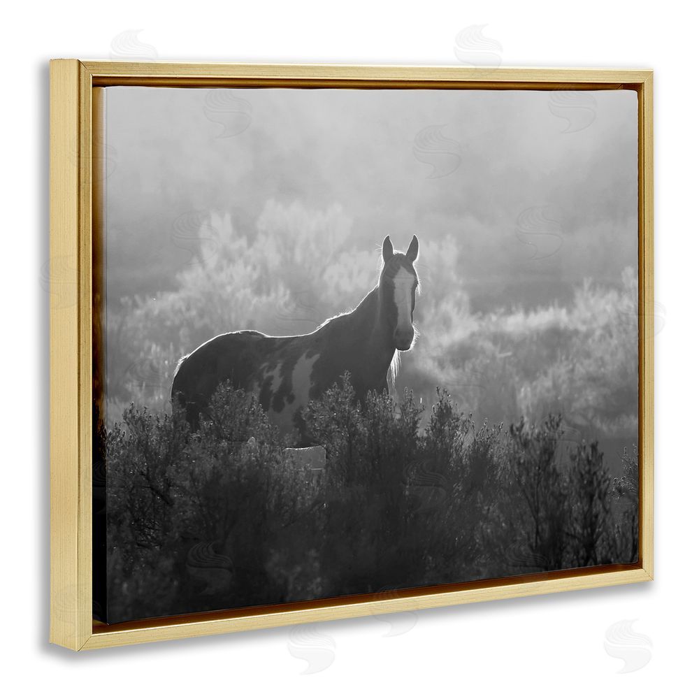 Steve Toole Horse in Nature Trees Gold Floating Frame Canvas Wall Art Print