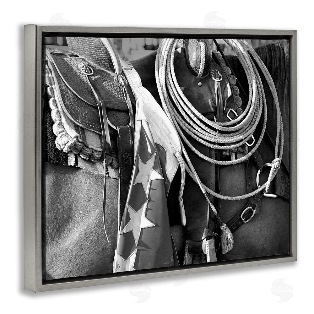 Steve Toole Equestrian Saddle Photography Gray Floating Frame Canvas Wall Art Print