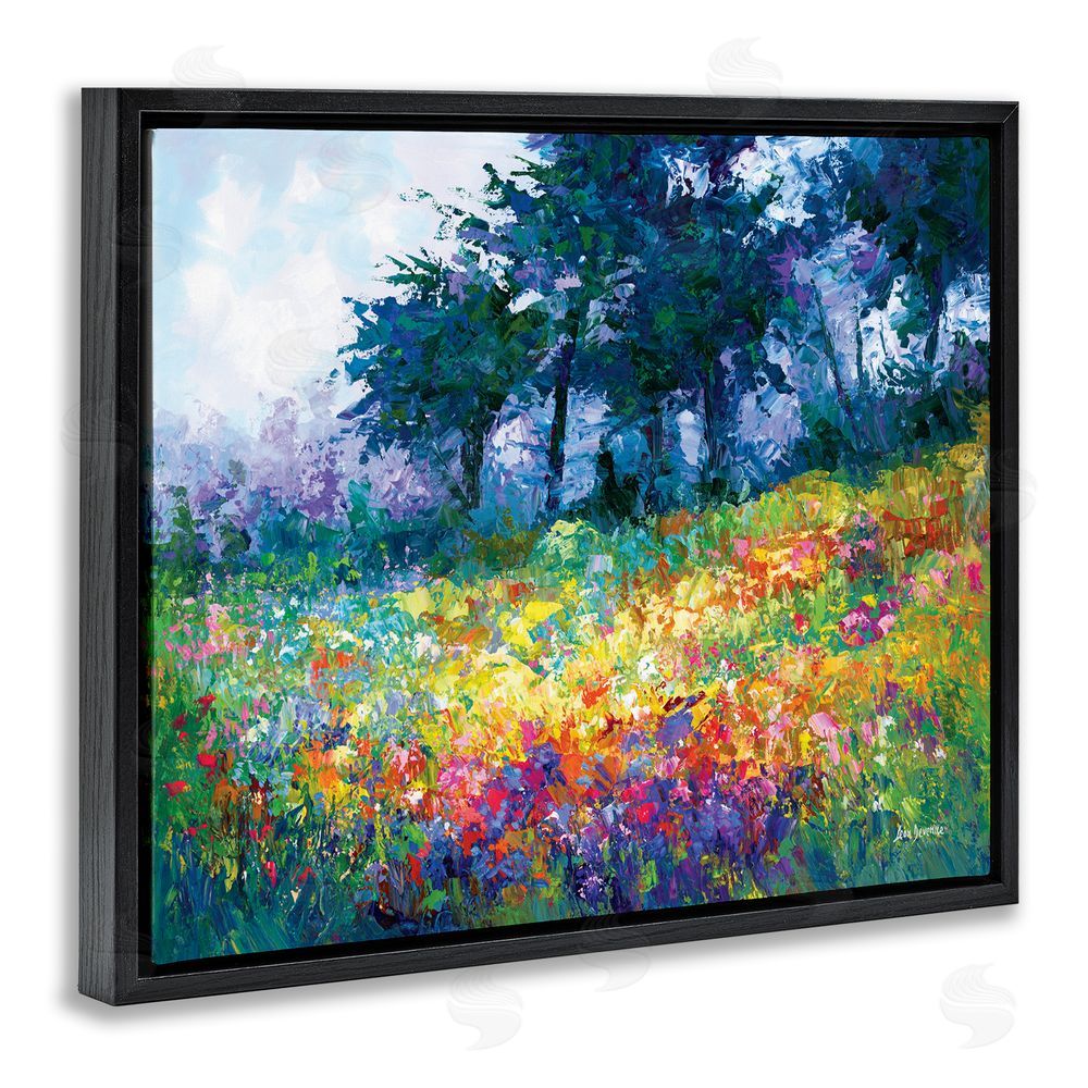 Leon Devenice Wildflowers in Bloom Meadow Black Floating Frame Canvas Wall Art Print