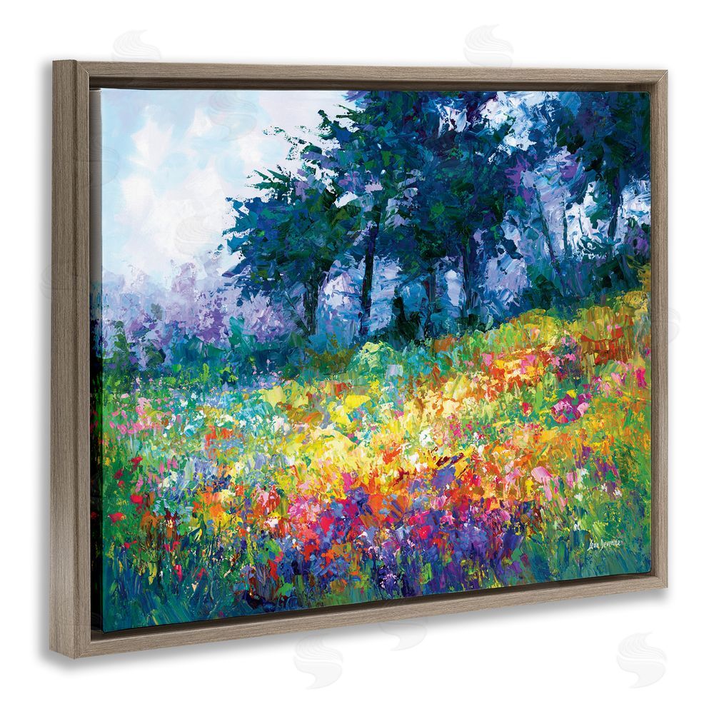 Leon Devenice Wildflowers in Bloom Meadow Brown Floating Frame Canvas Wall Art Print