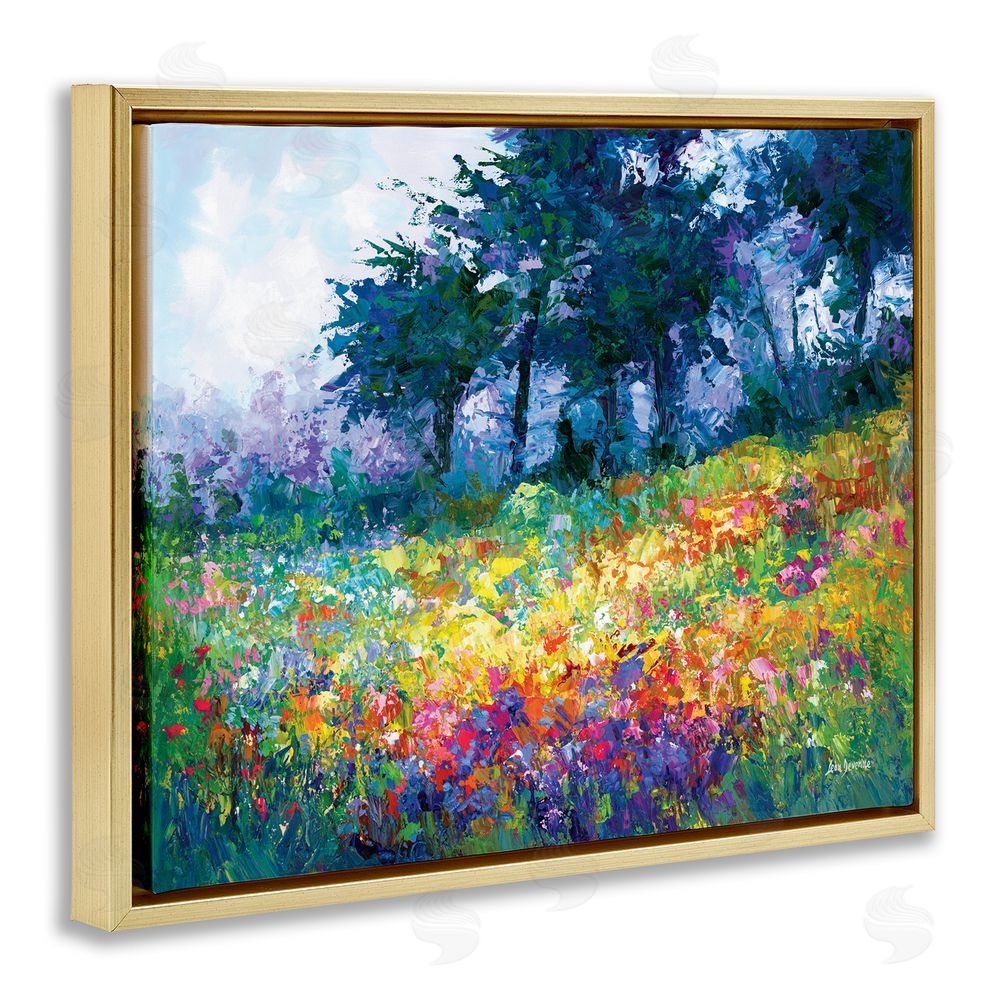 Leon Devenice Wildflowers in Bloom Meadow Gold Floating Frame Canvas Wall Art Print
