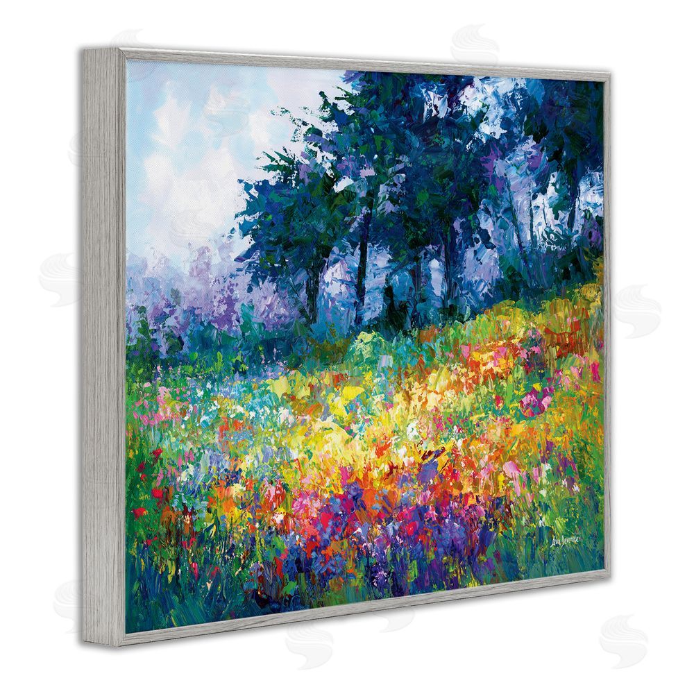 Leon Devenice Wildflowers in Bloom Meadow Gray Framed Giclee Wall Art Print