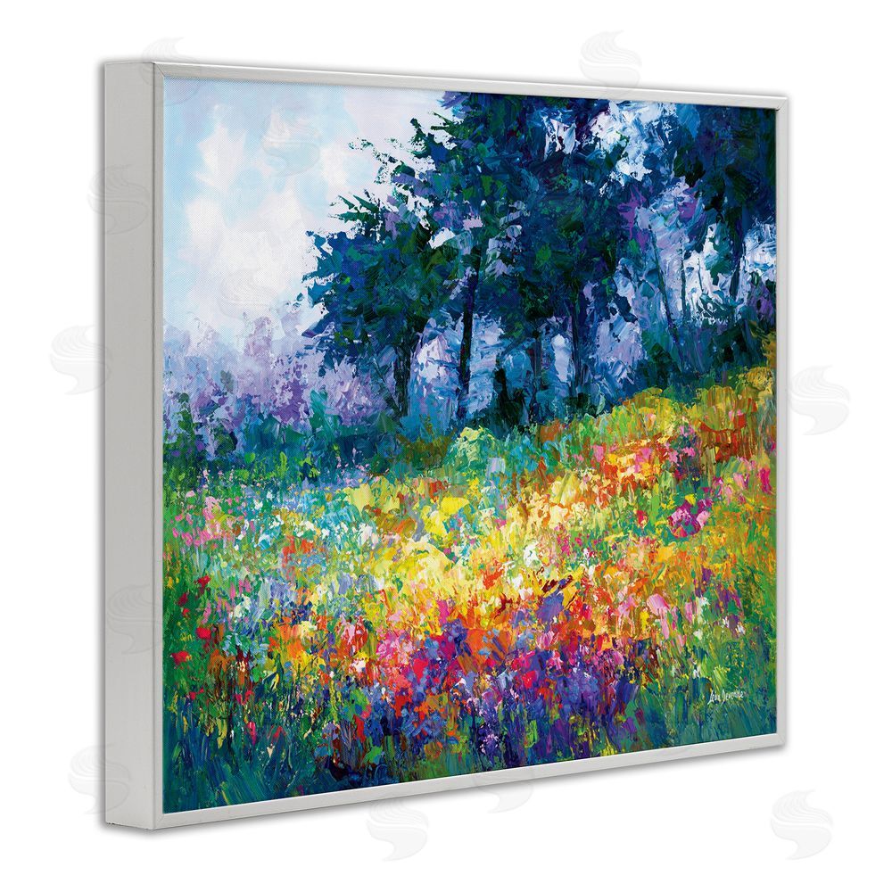 Leon Devenice Wildflowers in Bloom Meadow White Framed Giclee Wall Art Print