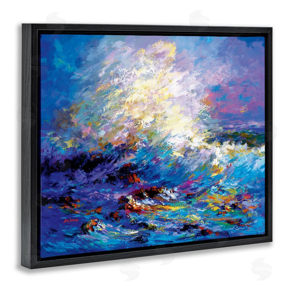 Leon Devenice Abstract Colorful Ocean Waves Black Floating Frame Canvas Wall Art Print