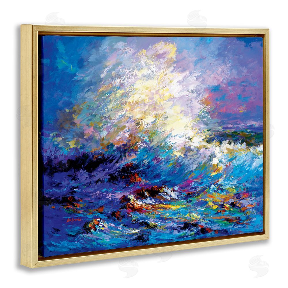 Leon Devenice Abstract Colorful Ocean Waves Gold Floating Frame Canvas Wall Art Print