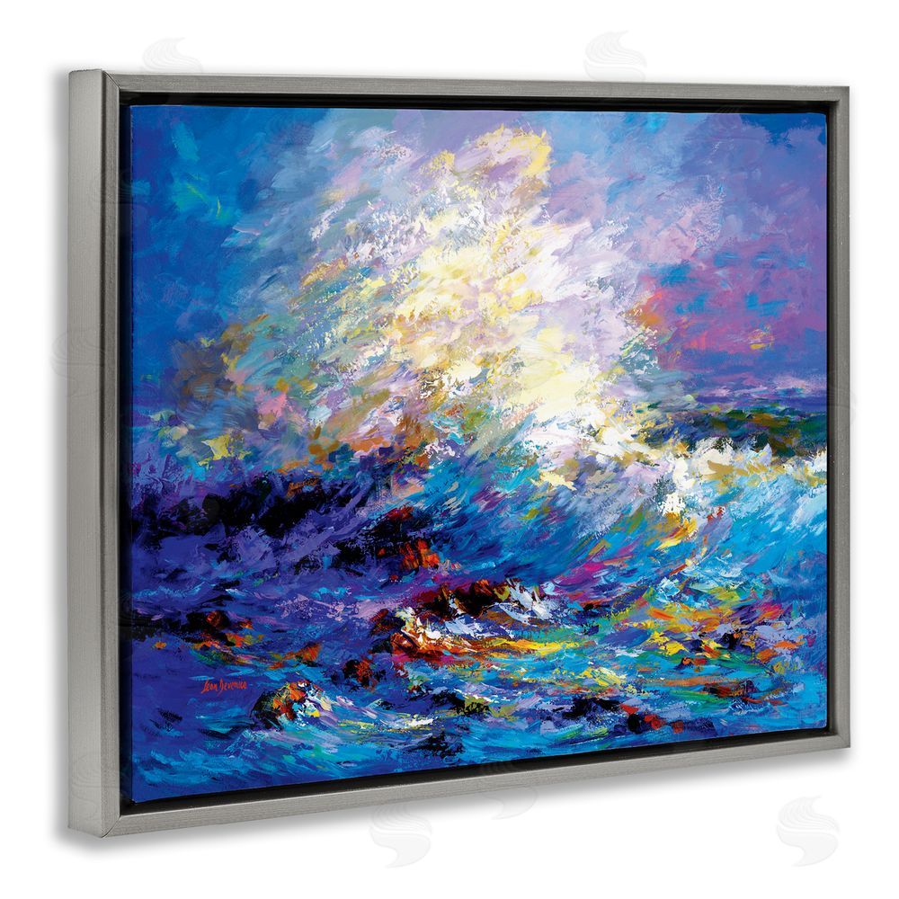 Leon Devenice Abstract Colorful Ocean Waves Gray Floating Frame Canvas Wall Art Print