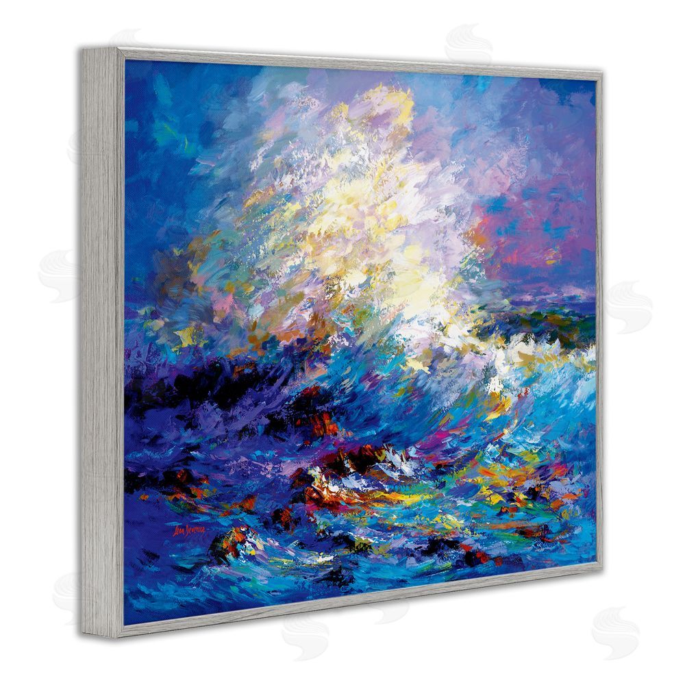Leon Devenice Abstract Colorful Ocean Waves Gray Framed Giclee Wall Art Print