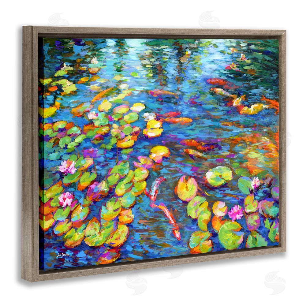 Leon Devenice Koi Fish and Water Lilies Brown Floating Frame Canvas Wall Art Print