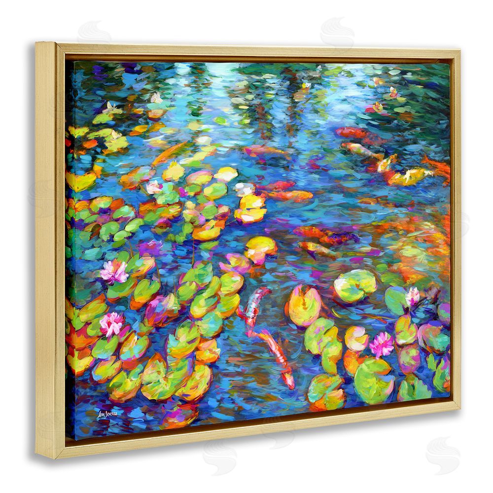 Leon Devenice Koi Fish and Water Lilies Gold Floating Frame Canvas Wall Art Print