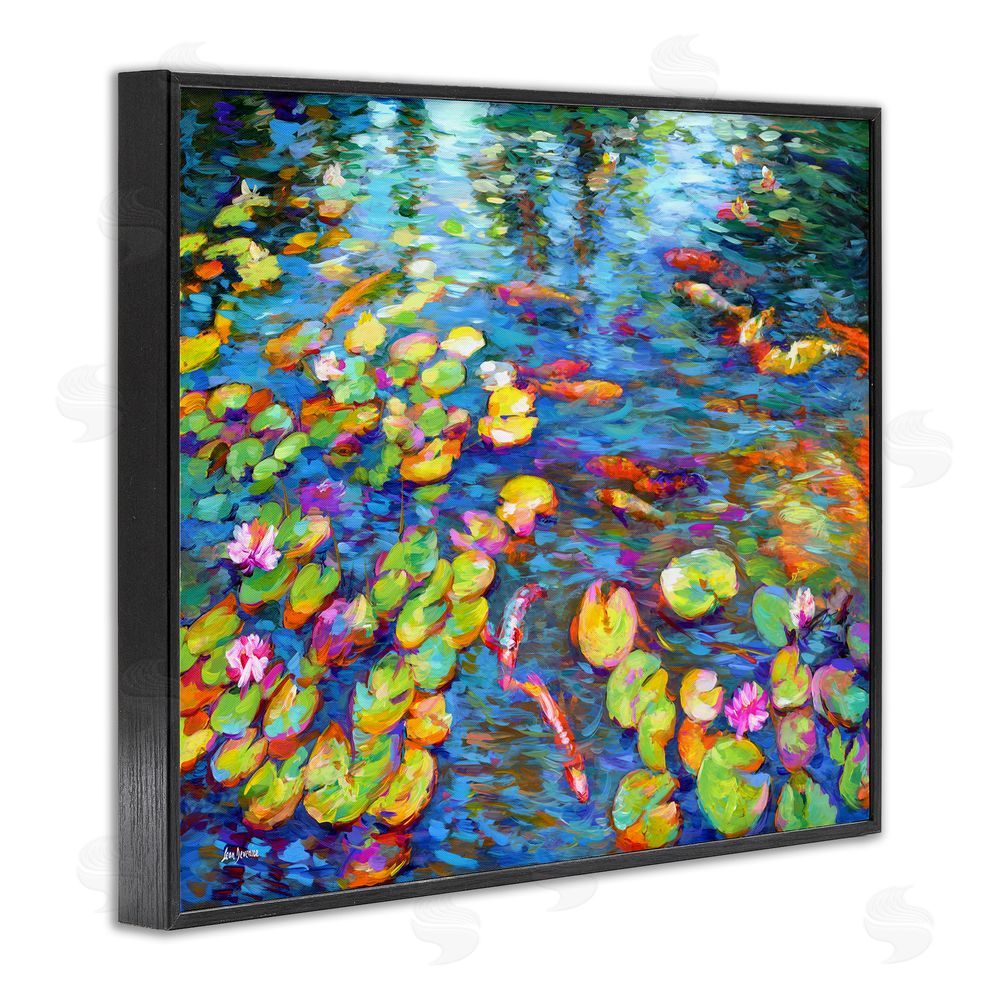 Leon Devenice Koi Fish and Water Lilies Black Framed Giclee Wall Art Print