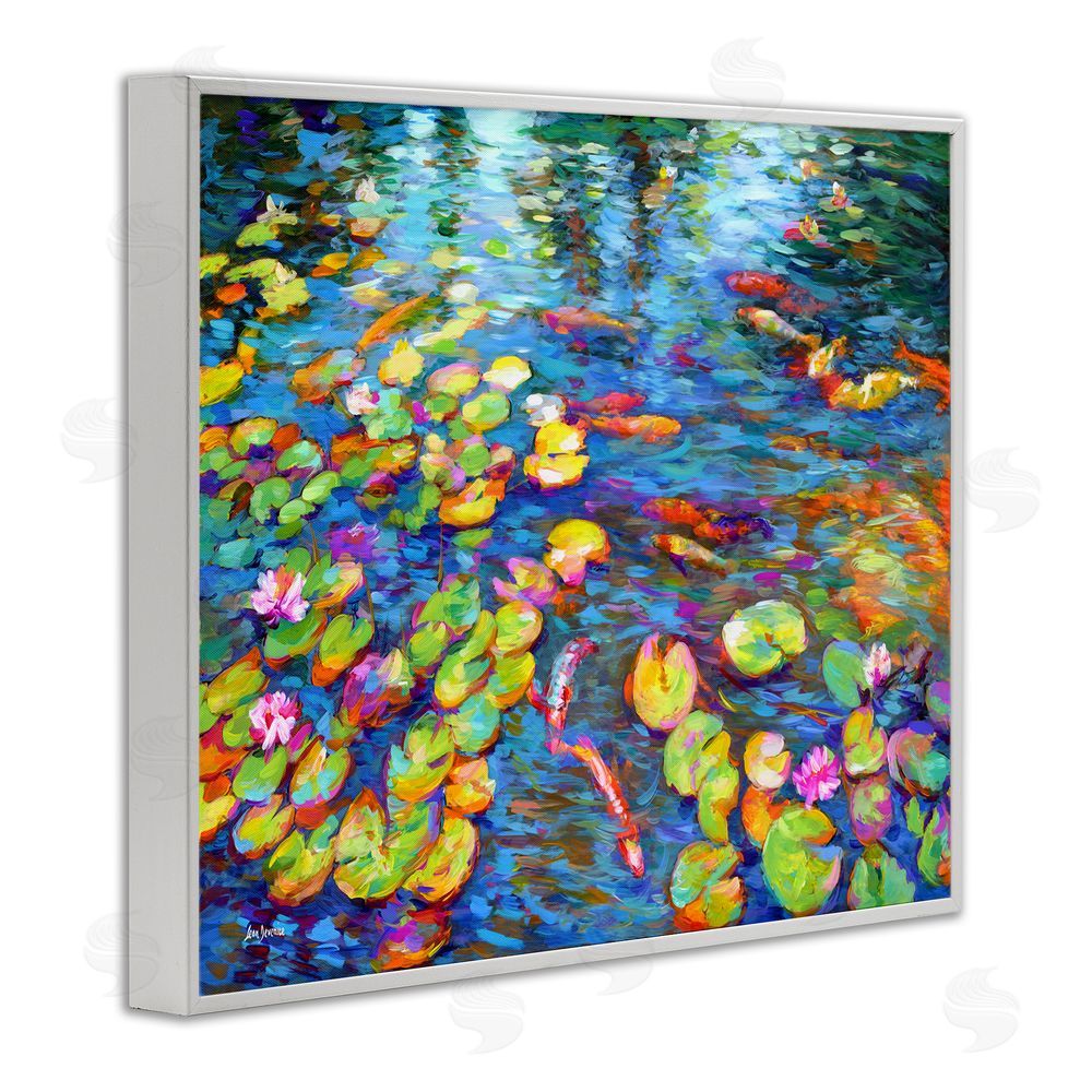 Leon Devenice Koi Fish and Water Lilies White Framed Giclee Wall Art Print