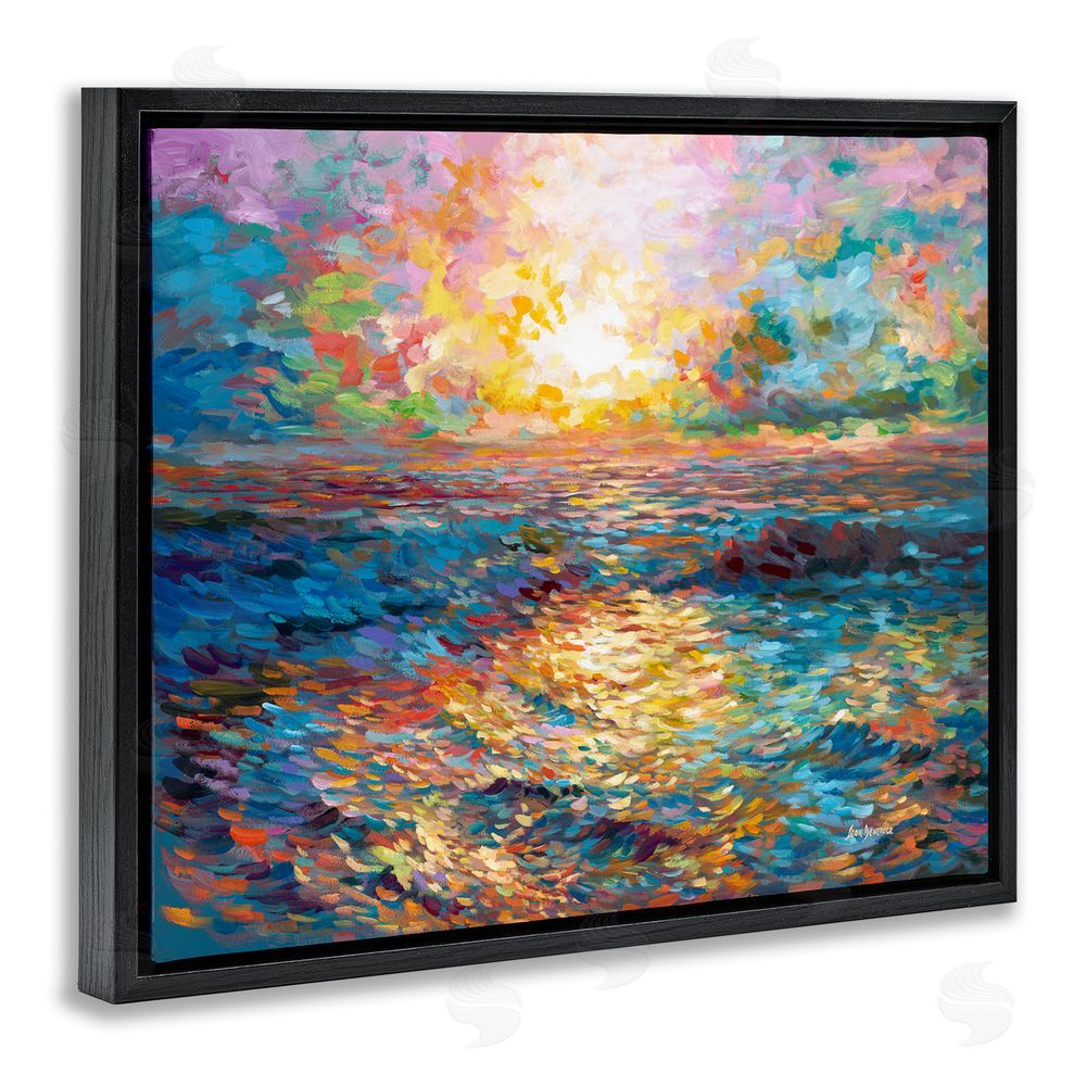 Leon Devenice Sunset in Mykonos Beach Black Floating Frame Canvas Wall Art Print