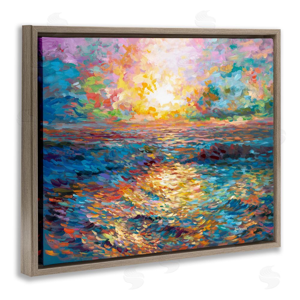 Leon Devenice Sunset in Mykonos Beach Brown Floating Frame Canvas Wall Art Print