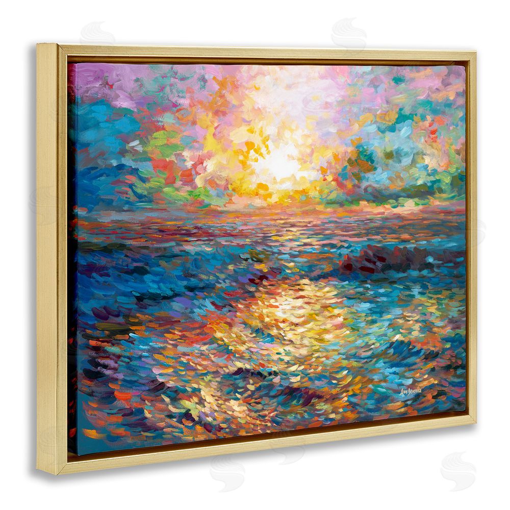 Leon Devenice Sunset in Mykonos Beach Gold Floating Frame Canvas Wall Art Print
