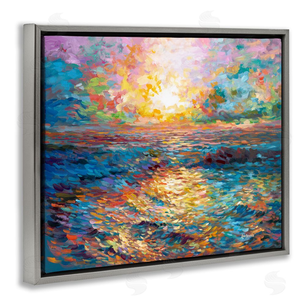Leon Devenice Sunset in Mykonos Beach Gray Floating Frame Canvas Wall Art Print