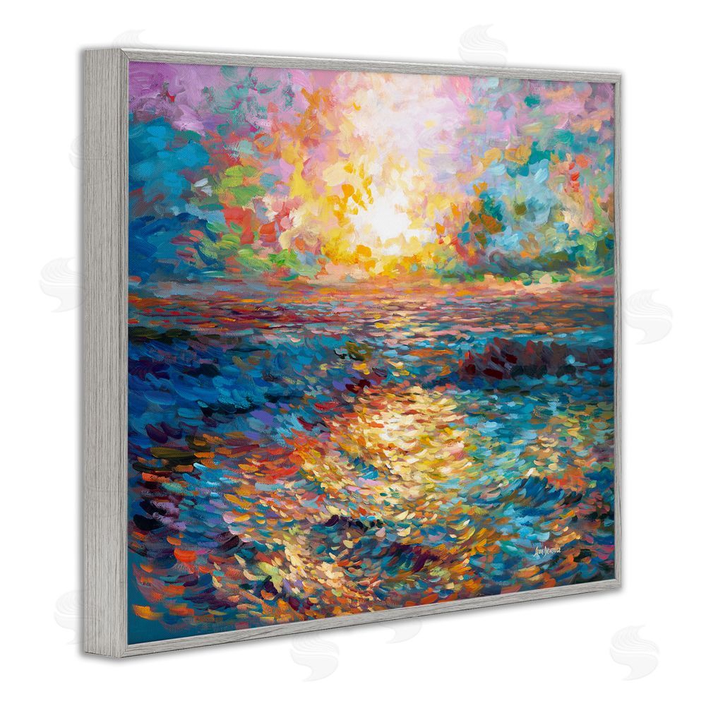 Leon Devenice Sunset in Mykonos Beach Gray Framed Giclee Wall Art Print