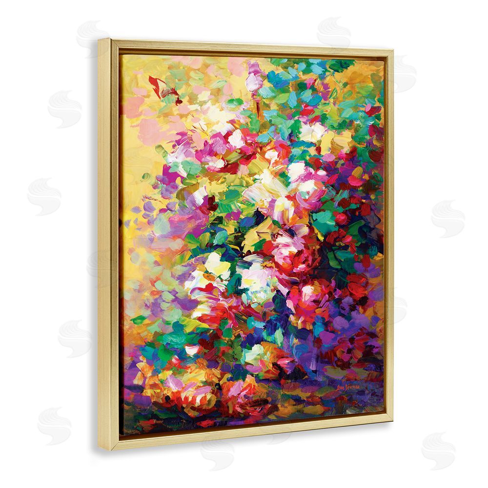 Leon Devenice Vivid Abstract Roses Gold Floating Frame Canvas Wall Art Print