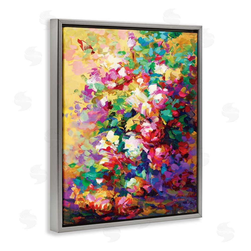 Leon Devenice Vivid Abstract Roses Gray Floating Frame Canvas Wall Art Print