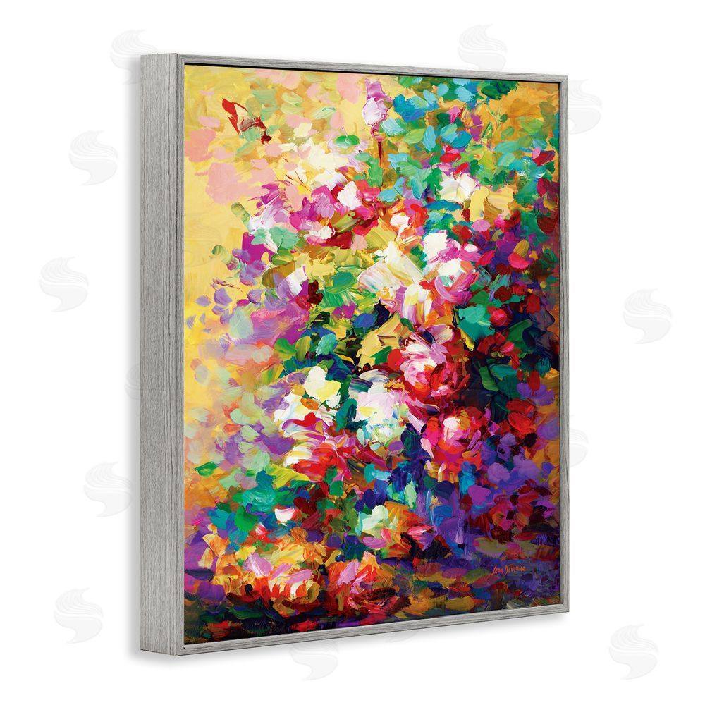 Leon Devenice Vivid Abstract Roses Gray Framed Giclee Wall Art Print