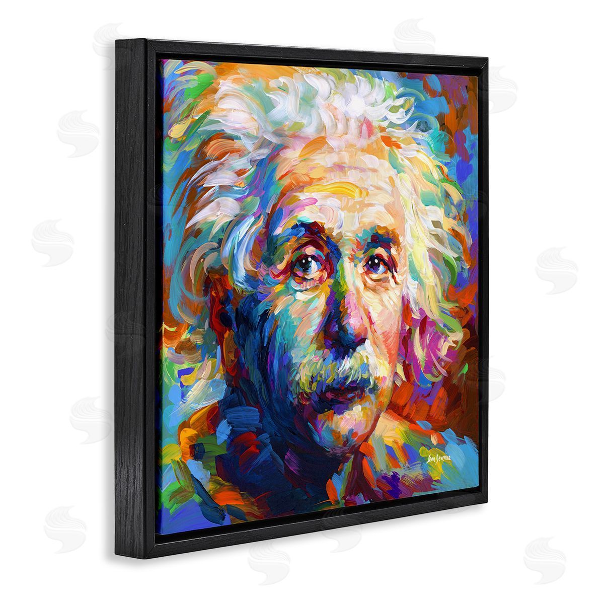 Abstract Albert Einstein Portrait Black Floating Frame Canvas Wall Art, Home Decor by Leon Devenice