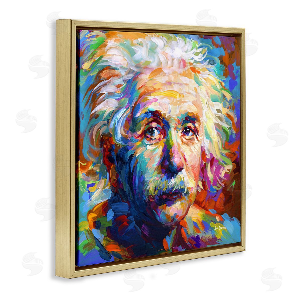 Abstract Albert Einstein Portrait Gold Floating Frame Canvas Wall Art, Home Decor by Leon Devenice