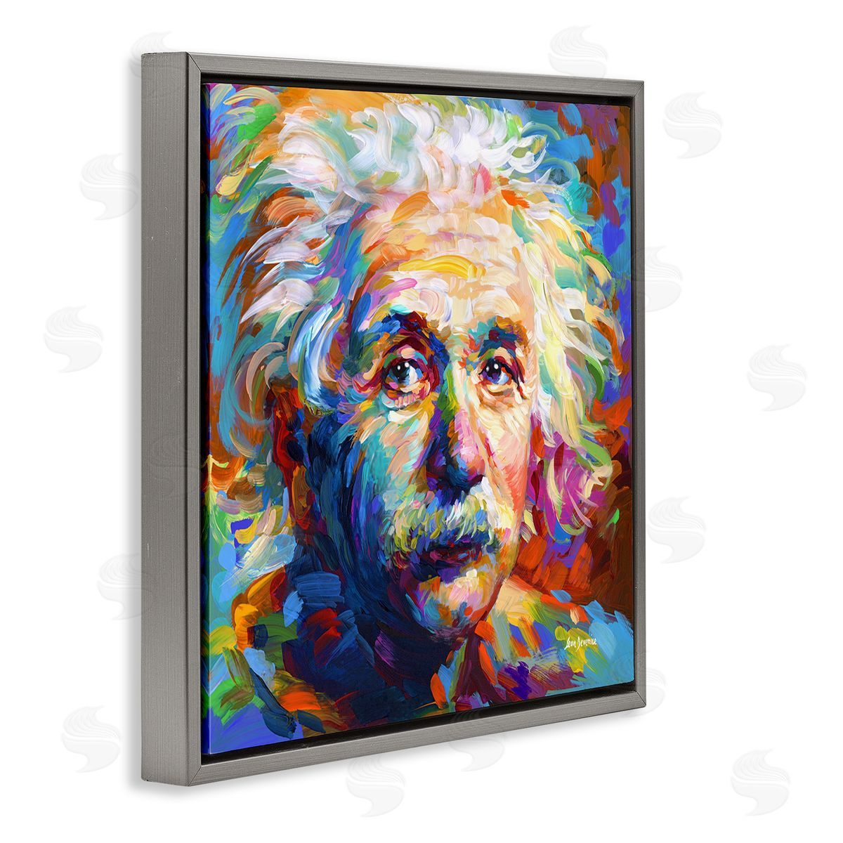 Abstract Albert Einstein Portrait Grey Floating Frame Canvas Wall Art, Home Decor by Leon Devenice