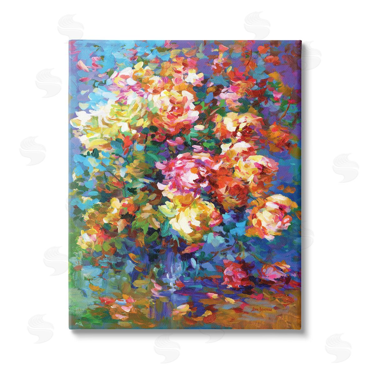 Leon Devenice Vibrant Flowers in a Vase Canvas Wall Art Print