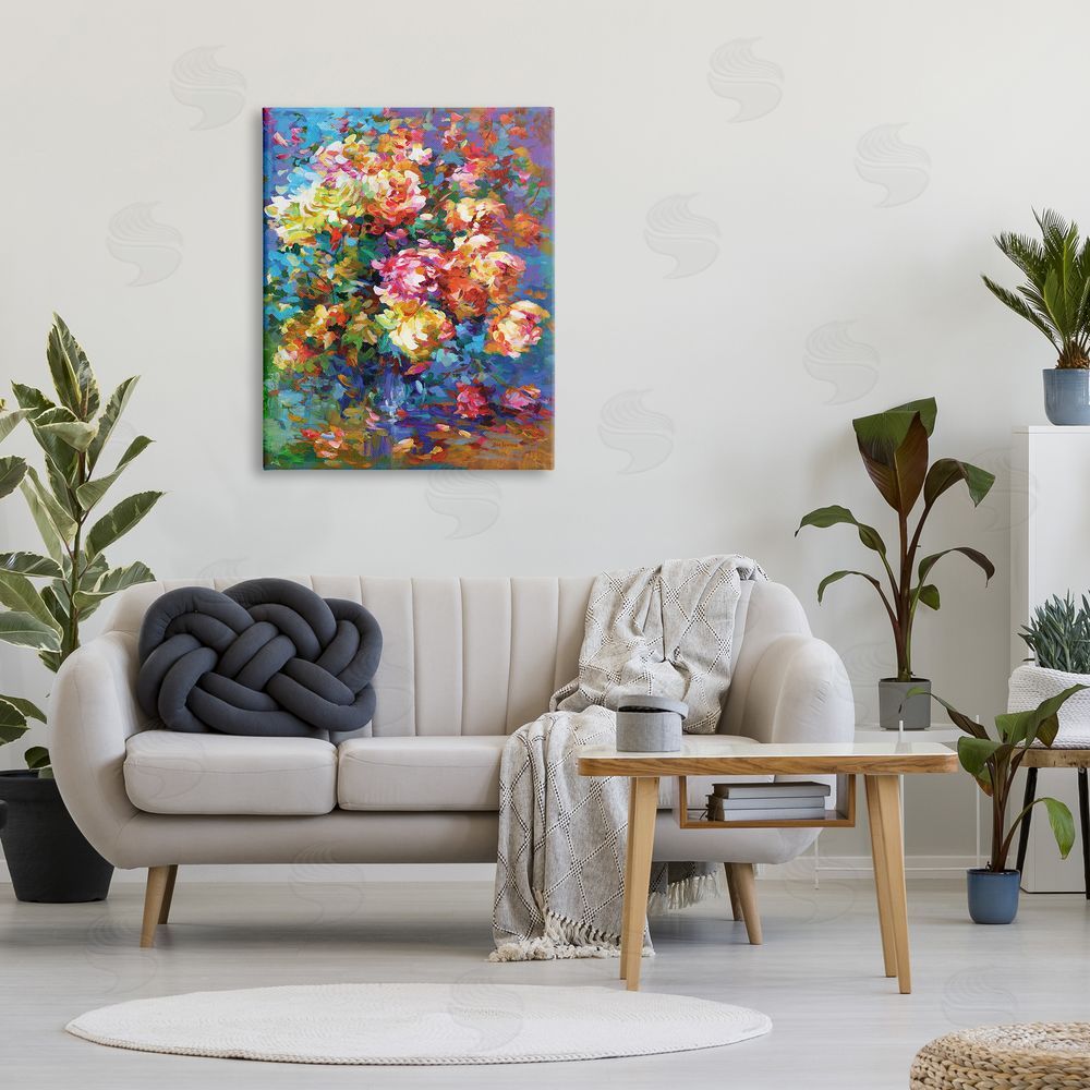 Leon Devenice Vibrant Flowers in a Vase Canvas Wall Art Print in Room