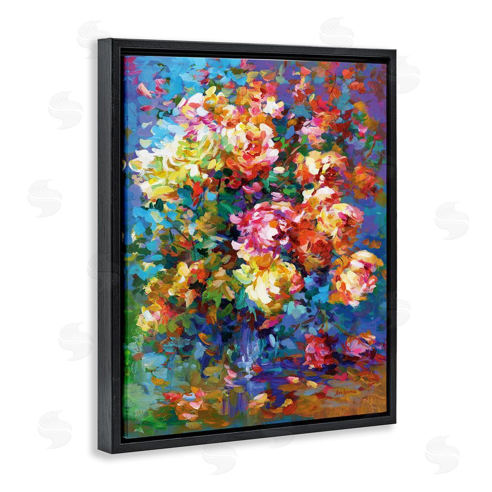 Leon Devenice Vibrant Flowers in a Vase Black Floating Frame Canvas Wall Art Print