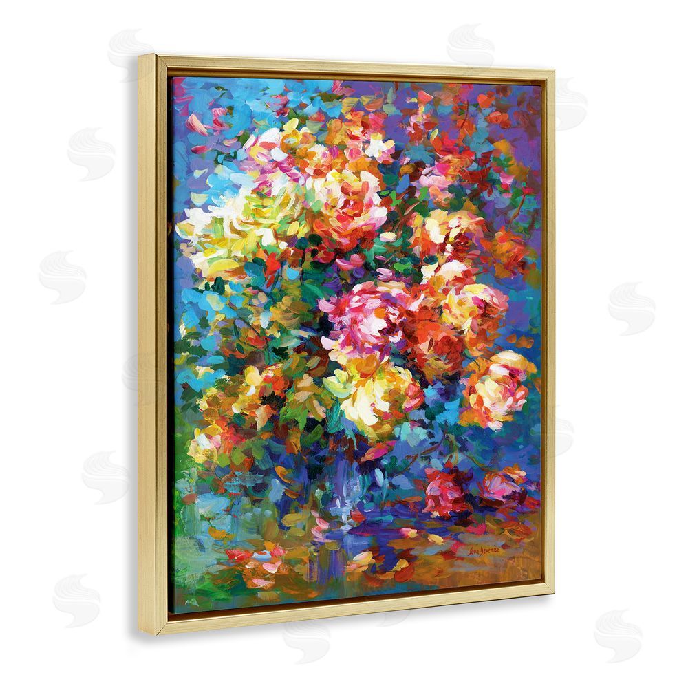 Leon Devenice Vibrant Flowers in a Vase Gold Floating Frame Canvas Wall Art Print
