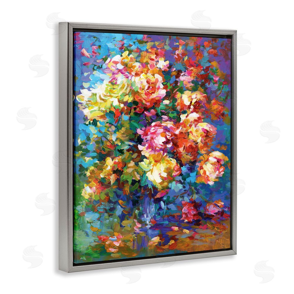 Leon Devenice Vibrant Flowers in a Vase Gray Floating Frame Canvas Wall Art Print