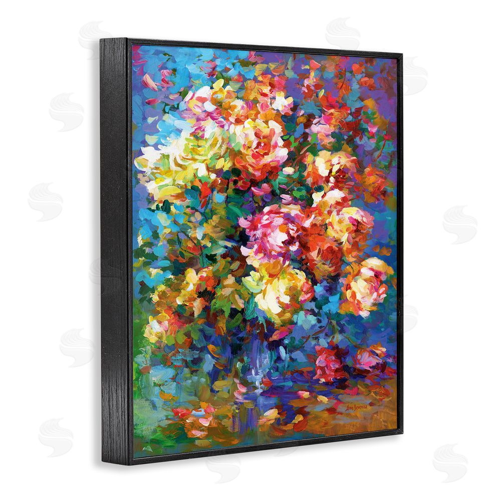 Leon Devenice Vibrant Flowers in a Vase Black Framed Giclee Wall Art Print