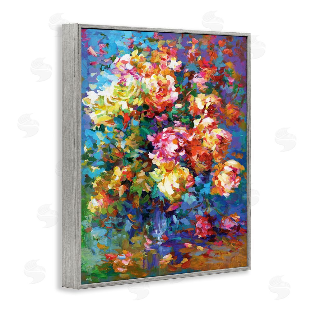 Leon Devenice Vibrant Flowers in a Vase Gray Framed Giclee Wall Art Print
