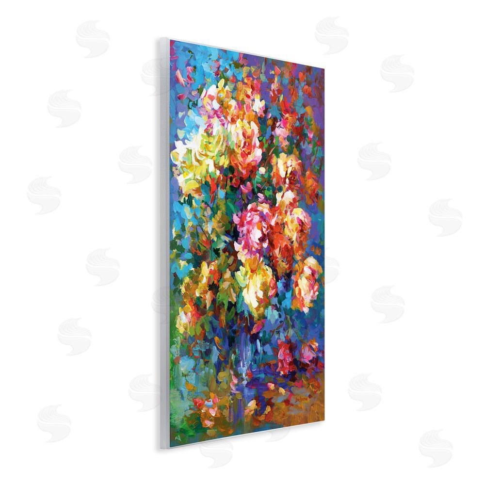Leon Devenice Vibrant Flowers in a Vase Wooden Wall Plaque Art Print