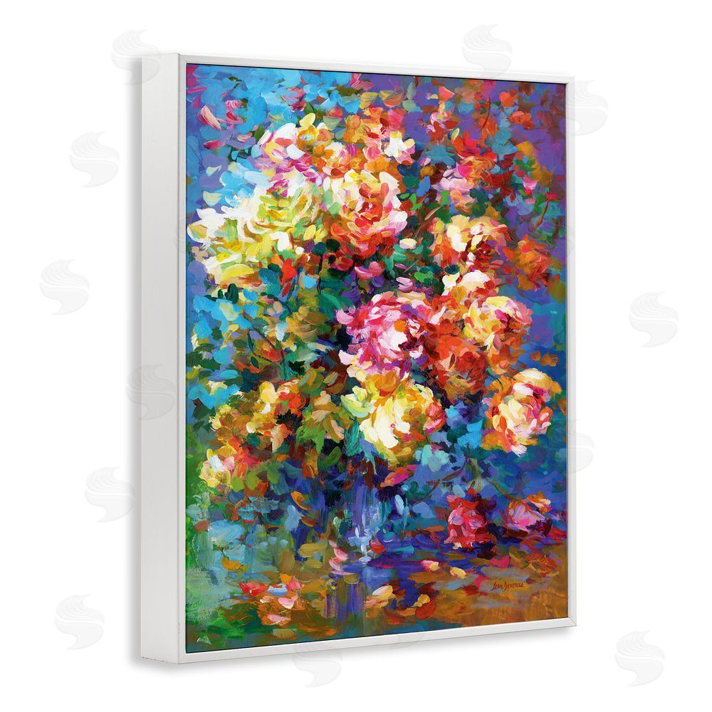 Leon Devenice Vibrant Flowers in a Vase White Framed Giclee Wall Art Print