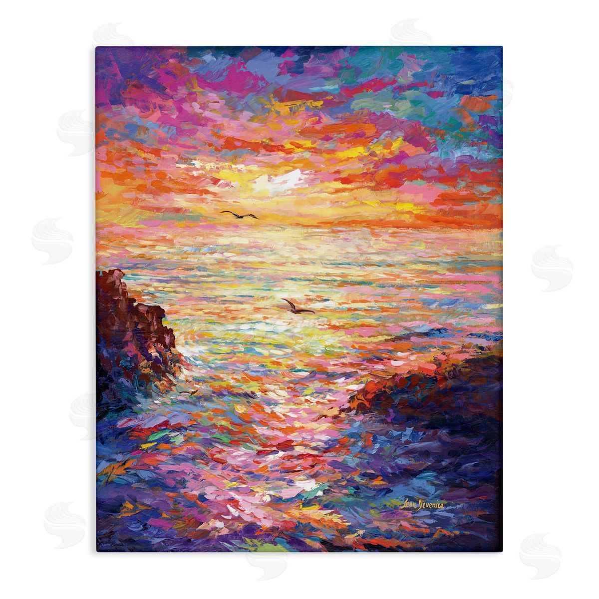 Leon Devenice Vibrant Abstract Ocean Sunset Stretched Canvas Wall Art Print