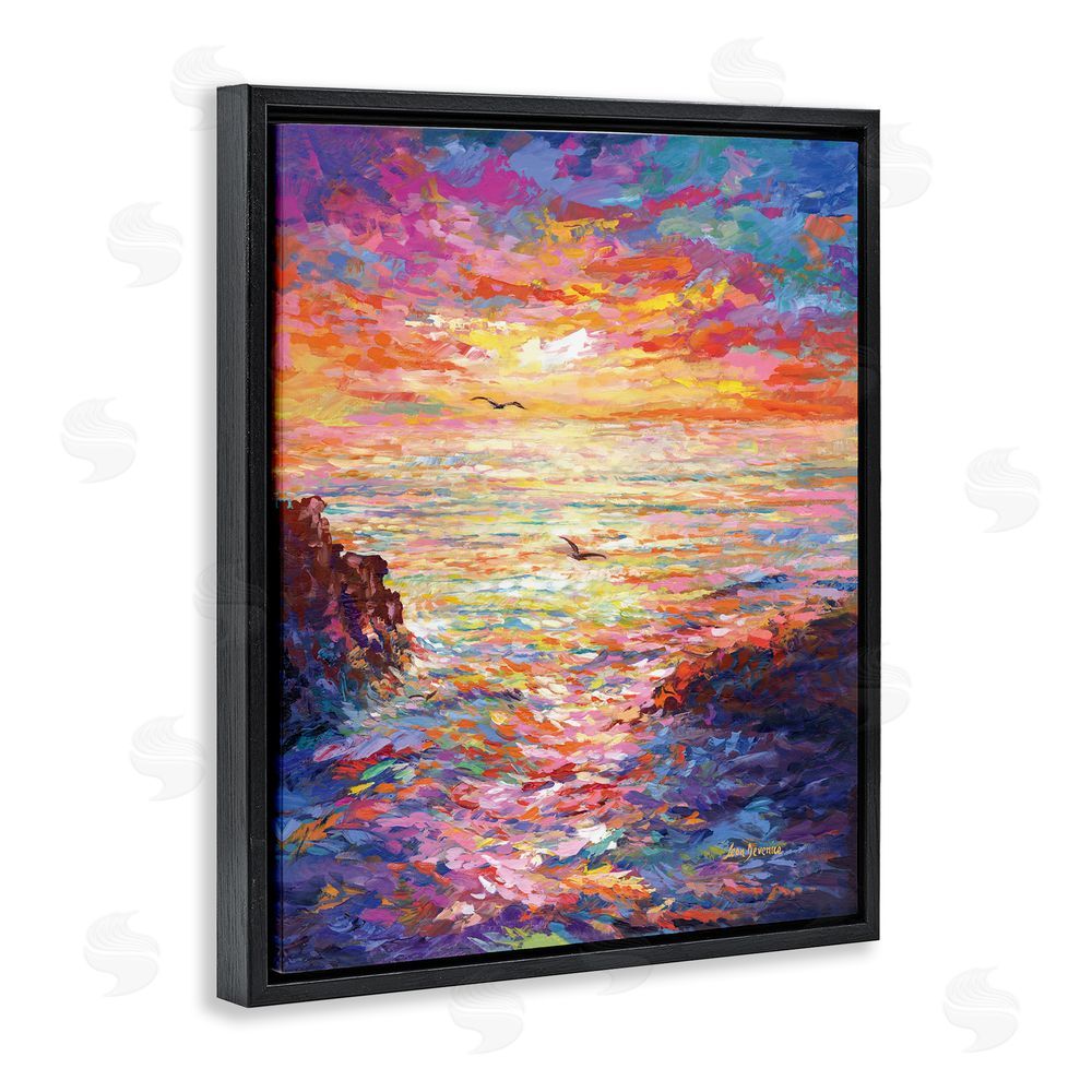 Leon Devenice Vibrant Abstract Ocean Sunset Black Floating Frame Canvas Wall Art Print