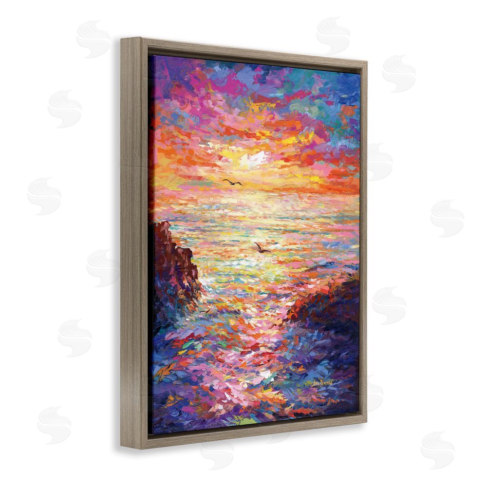Leon Devenice Vibrant Abstract Ocean Sunset Brown Floating Frame Canvas Wall Art Print